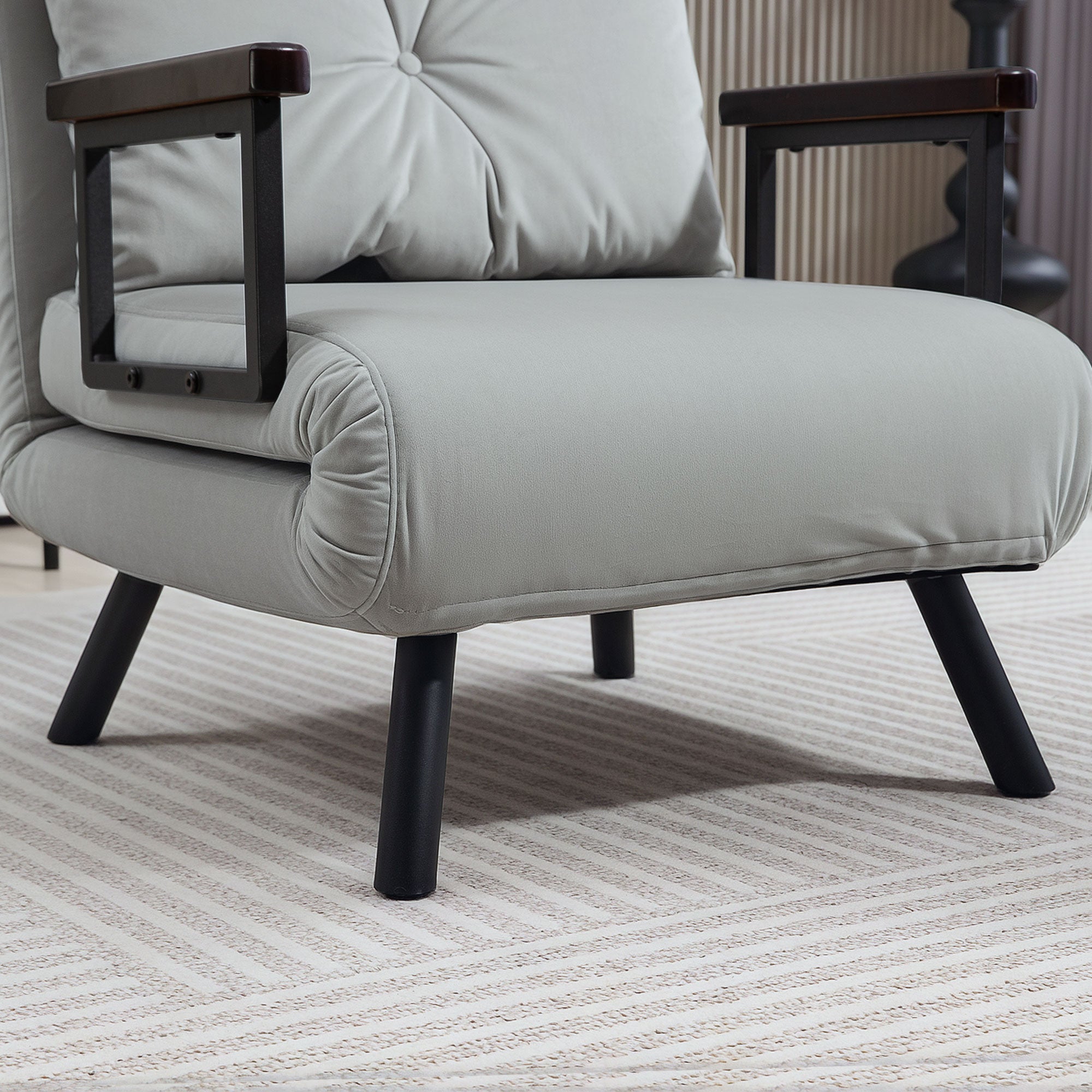 HOMCOM 4-in-1 Velvet-Feel Single Chair Bed, with Pillow - Light Grey